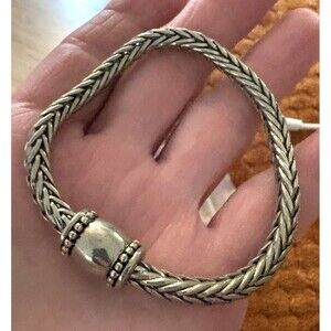 Vtg Foxtail Woven Wheat Silver Tone Chain 7.5” Bracelet Push Magnetic Lock